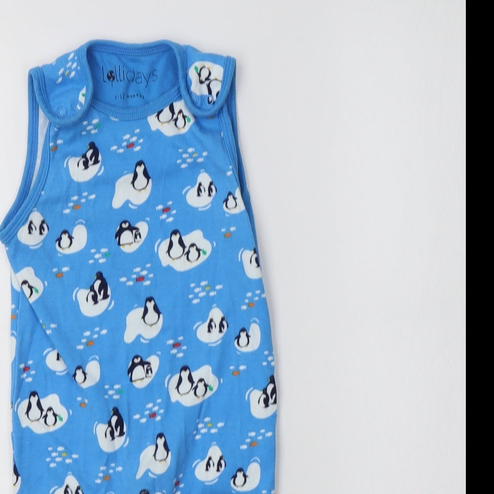 Lollidays Baby Blue Geometric Cotton Babygrow One-Piece Size 6-9 Months   - Penguin Print