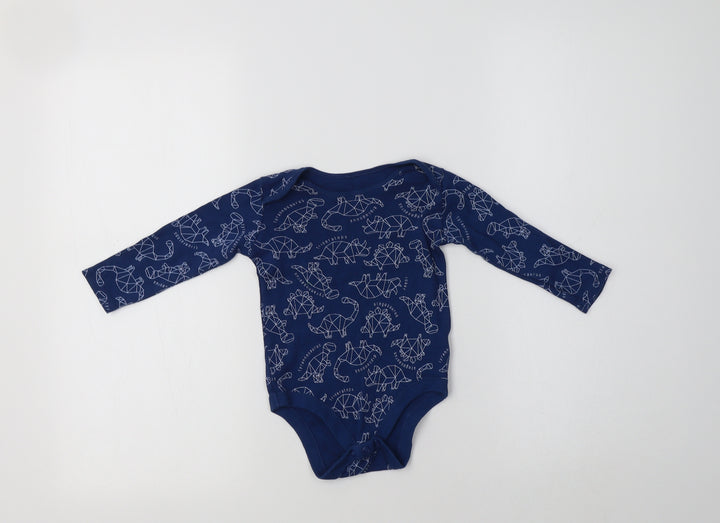 TU Baby Blue Geometric Cotton Romper One-Piece Size 6-9 Months - Dinosaur Print