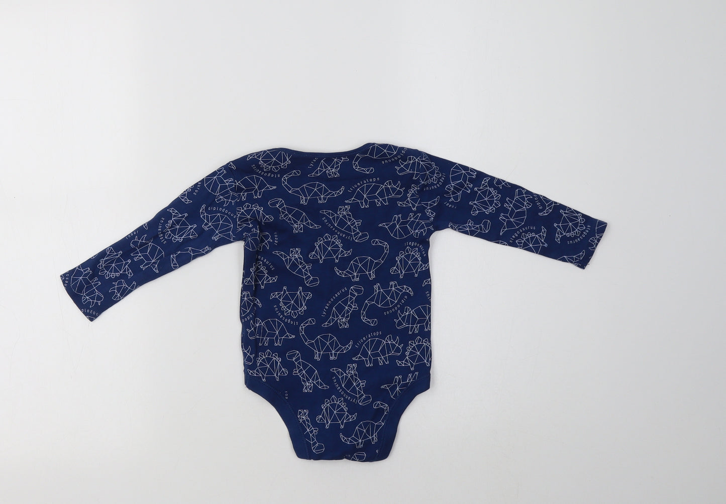 TU Baby Blue Geometric Cotton Romper One-Piece Size 6-9 Months   - Dinosaur Print