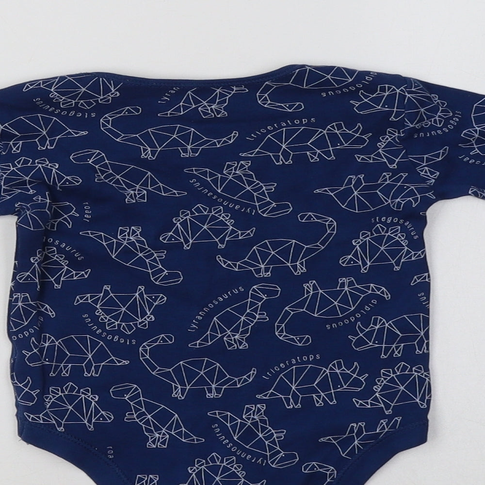 TU Baby Blue Geometric Cotton Romper One-Piece Size 6-9 Months   - Dinosaur Print