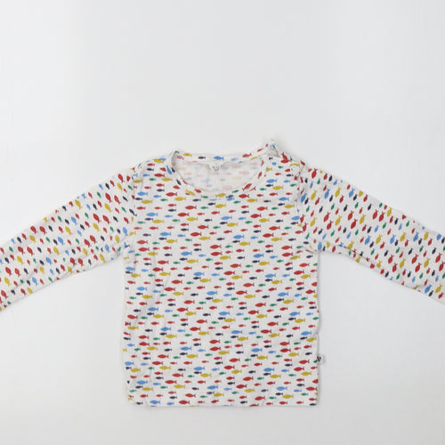 Lollidays Baby White Geometric Cotton Basic T-Shirt Size 6-9 Months Crew Neck