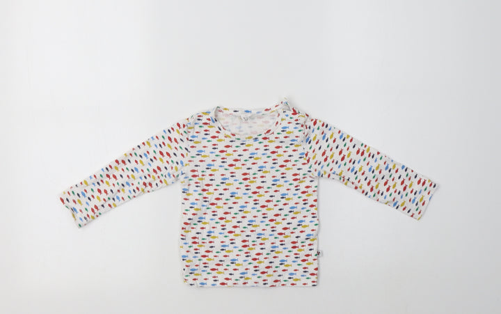 Lollidays Baby White Geometric Cotton Basic T-Shirt Size 6-9 Months Crew Neck