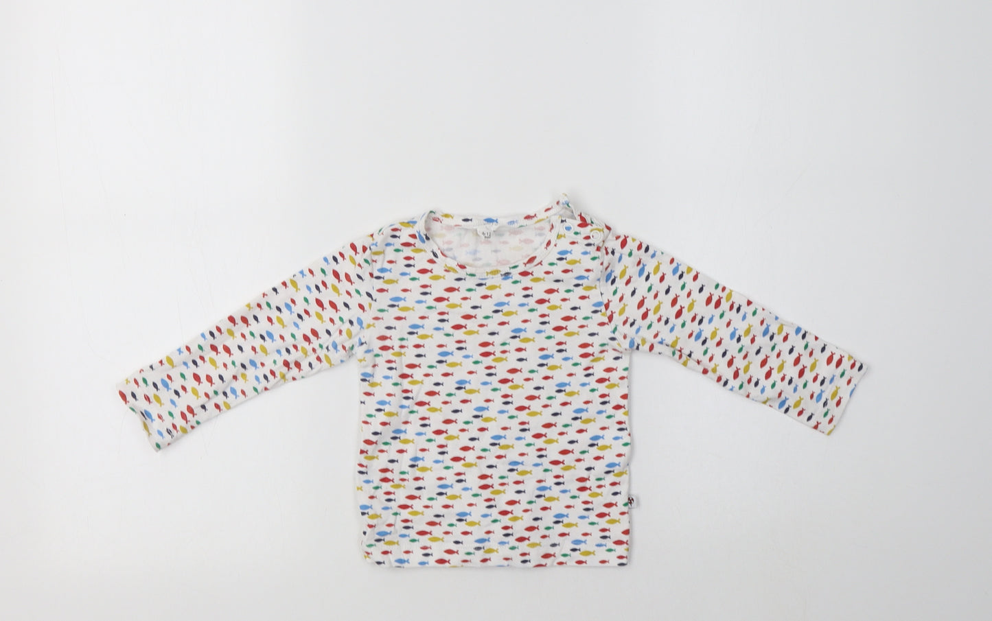 Lollidays Baby White Geometric Cotton Basic T-Shirt Size 6-9 Months Crew Neck