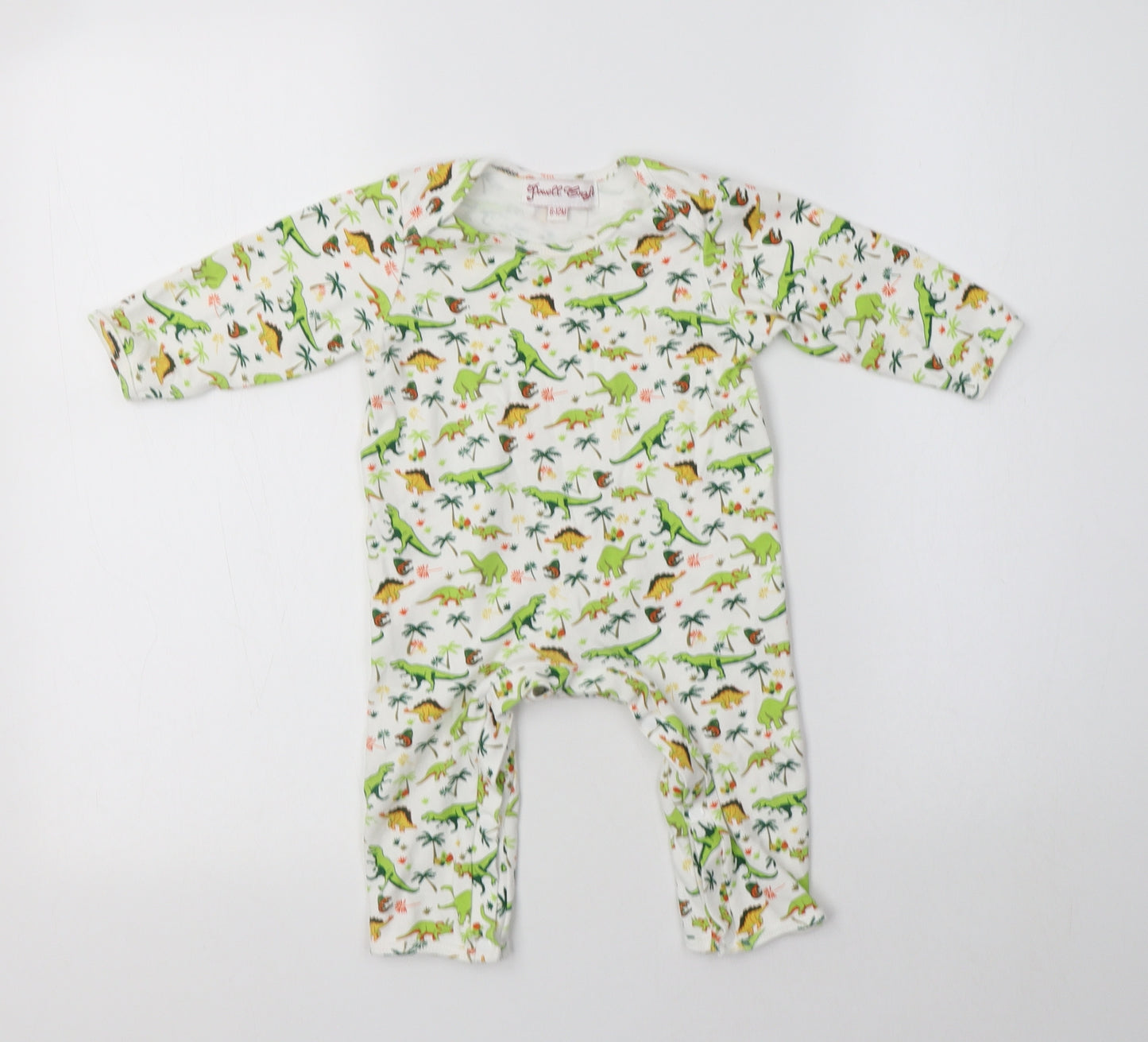 Powell Craft Baby White Geometric Cotton Babygrow One-Piece Size 6-9 Months   - Dinosaur Print