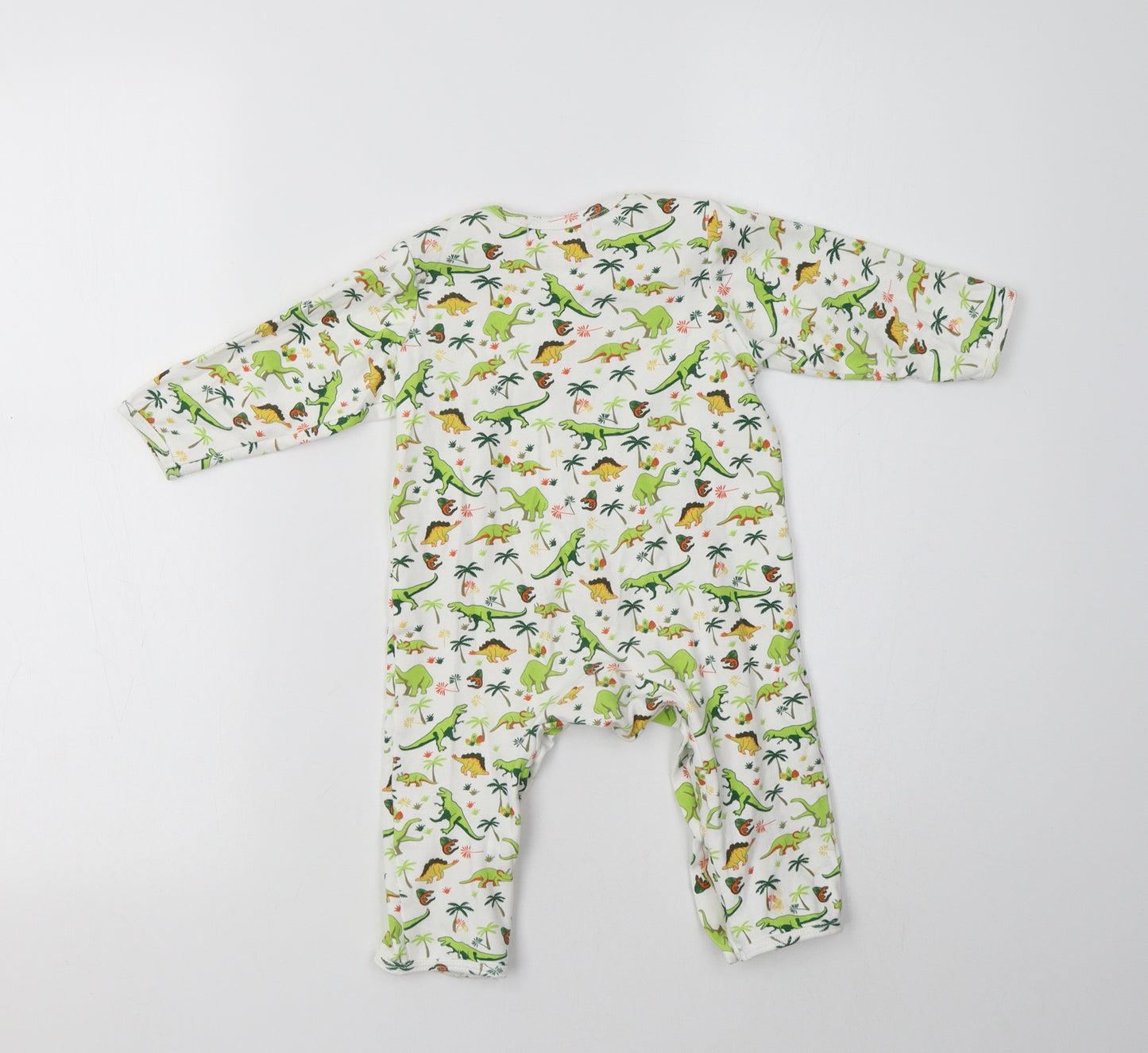 Powell Craft Baby White Geometric Cotton Babygrow One-Piece Size 6-9 Months   - Dinosaur Print