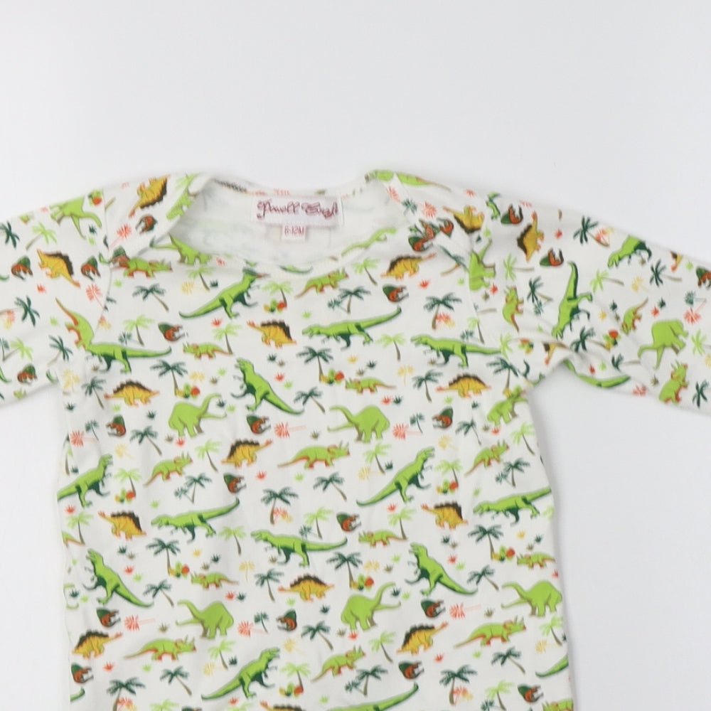 Powell Craft Baby White Geometric Cotton Babygrow One-Piece Size 6-9 Months   - Dinosaur Print