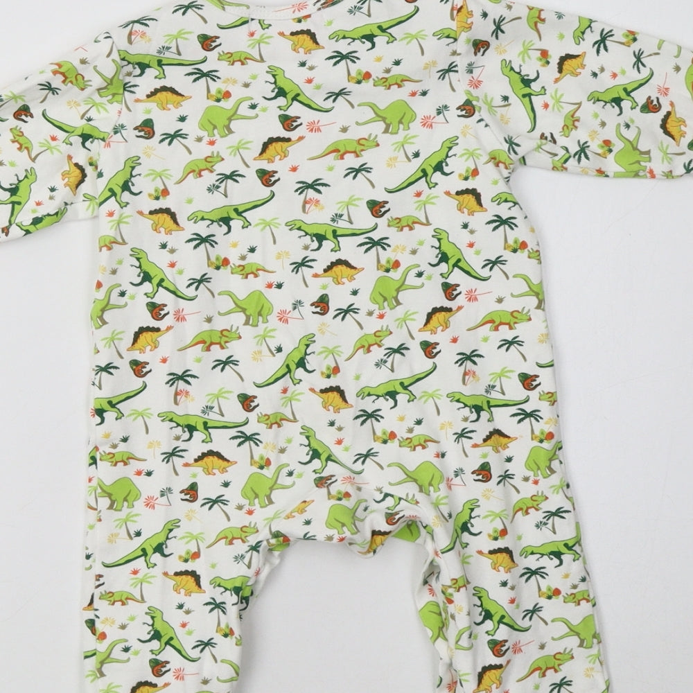 Powell Craft Baby White Geometric Cotton Babygrow One-Piece Size 6-9 Months   - Dinosaur Print