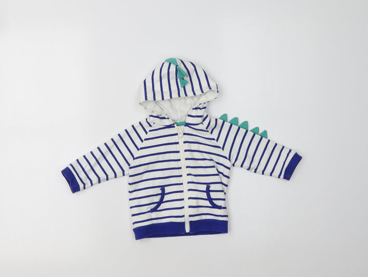 M&S Baby White Striped Cotton Basic T-Shirt Size 3-6 Months High Neck