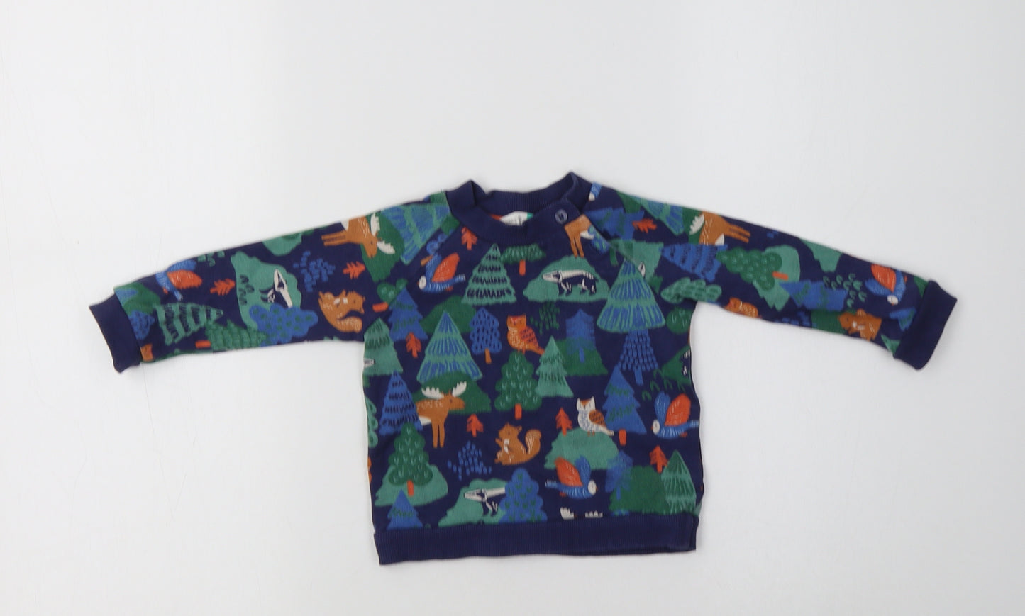 John Lewis Baby Blue Geometric Cotton Pullover Jumper Size 6-9 Months   - Forest Animals