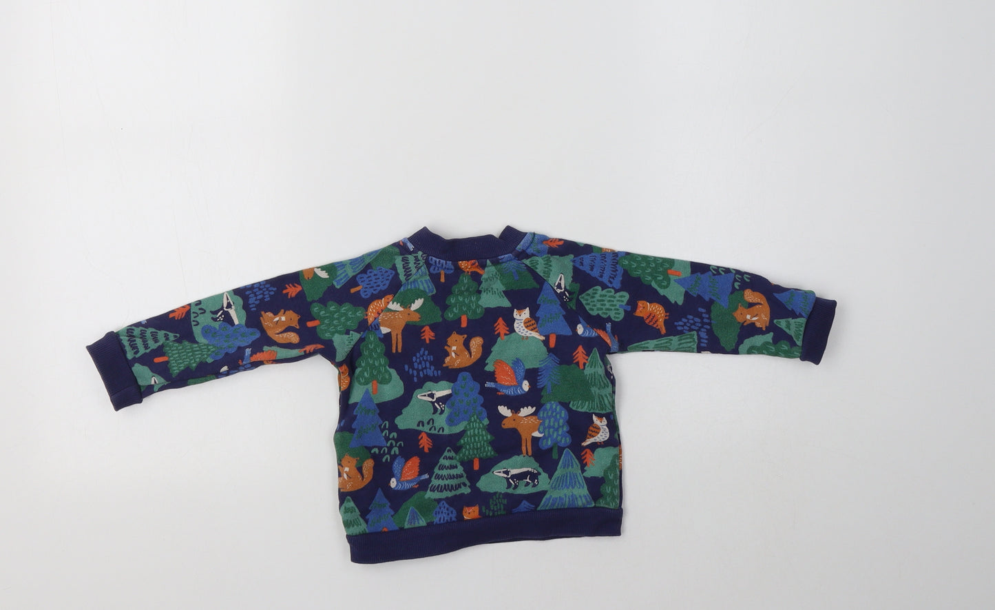 John Lewis Baby Blue Geometric Cotton Pullover Jumper Size 6-9 Months   - Forest Animals