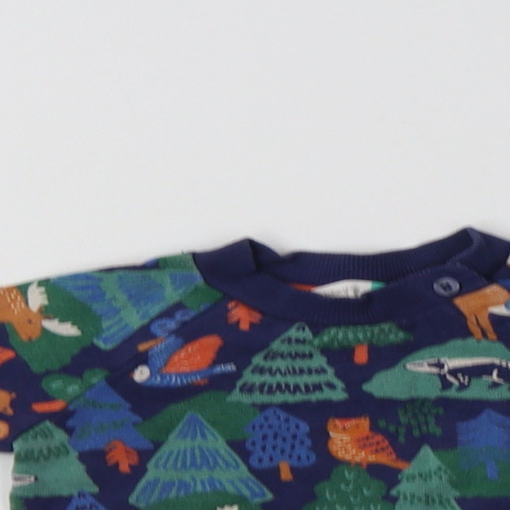 John Lewis Baby Blue Geometric Cotton Pullover Jumper Size 6-9 Months   - Forest Animals