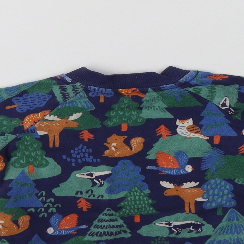 John Lewis Baby Blue Geometric Cotton Pullover Jumper Size 6-9 Months   - Forest Animals