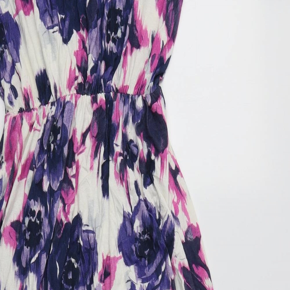 BHS Womens Purple Geometric Viscose Maxi  Size 12  V-Neck