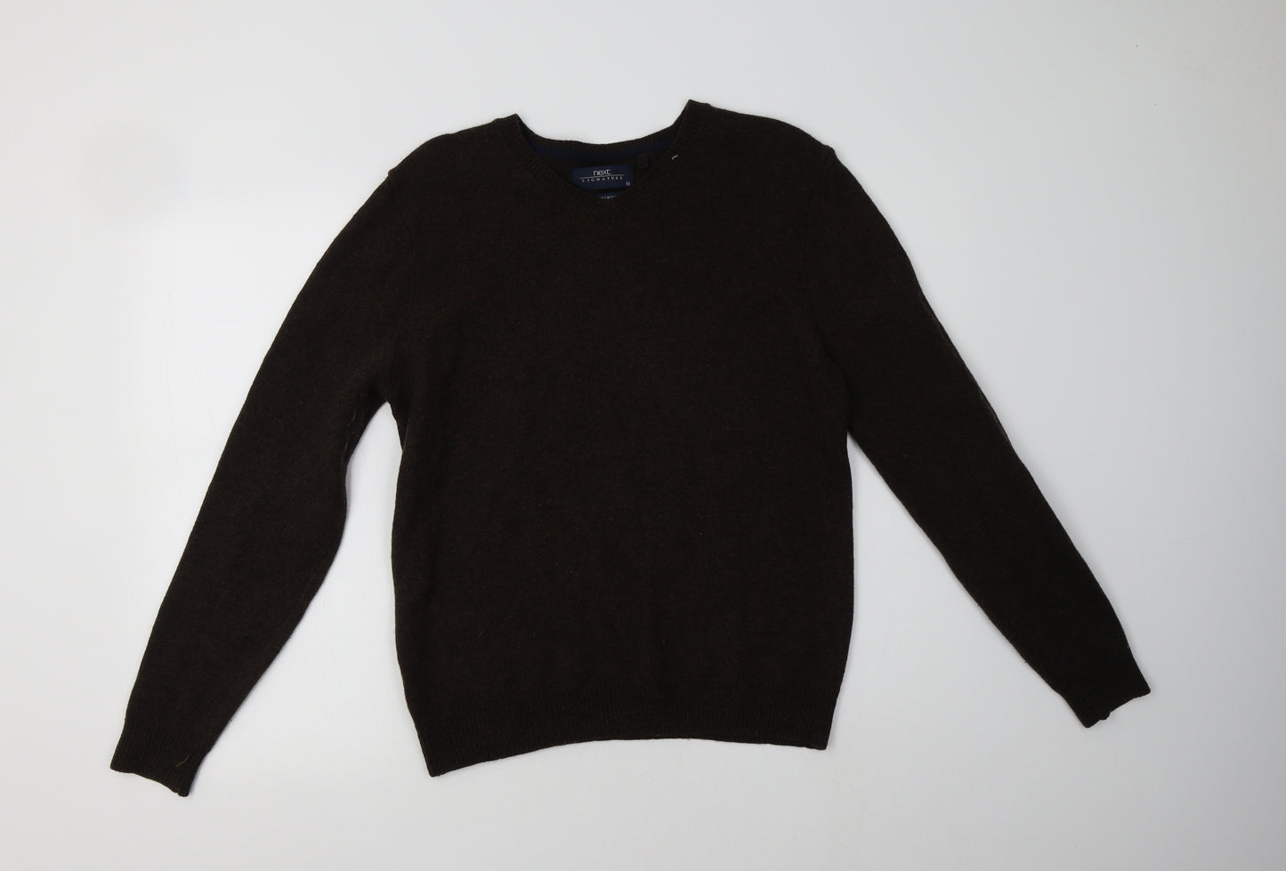 NEXT Mens Brown V-Neck  Wool Pullover Jumper Size M