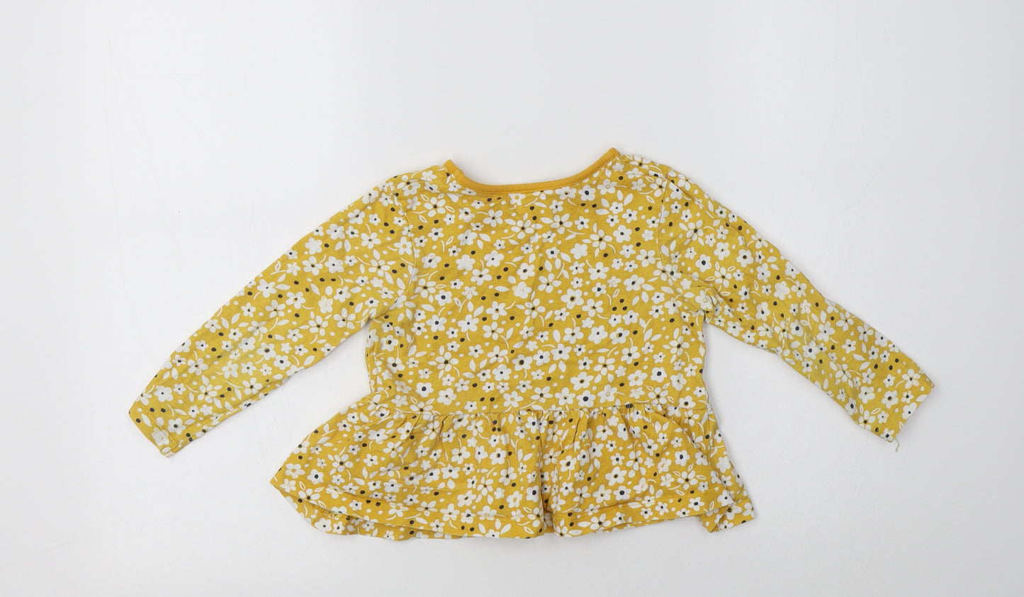 George Girls Yellow Floral Cotton Basic Blouse Size 2-3 Years Crew Neck