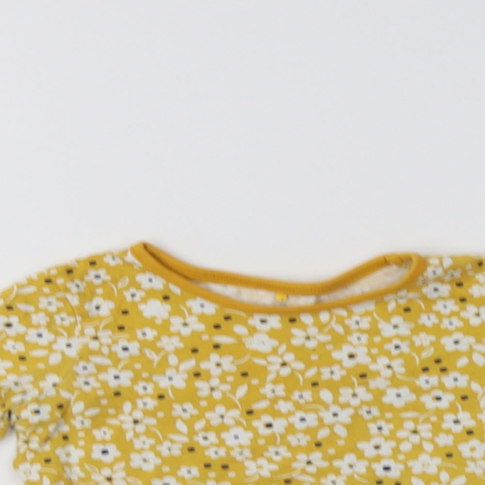 George Girls Yellow Floral Cotton Basic Blouse Size 2-3 Years Crew Neck