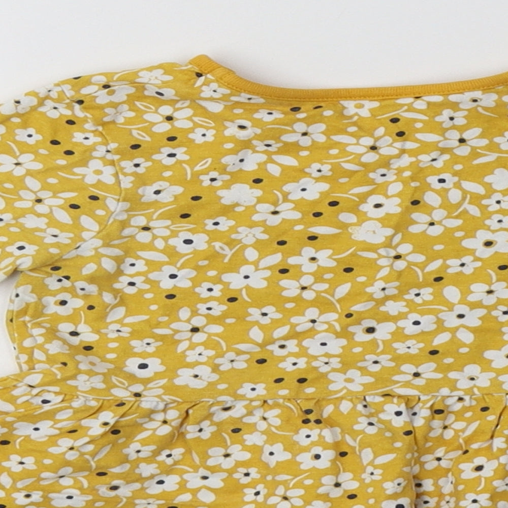 George Girls Yellow Floral Cotton Basic Blouse Size 2-3 Years Crew Neck