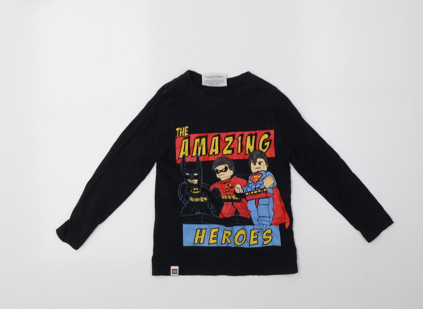 George Boys Black  Cotton Basic T-Shirt Size 5-6 Years Crew Neck  - Lego