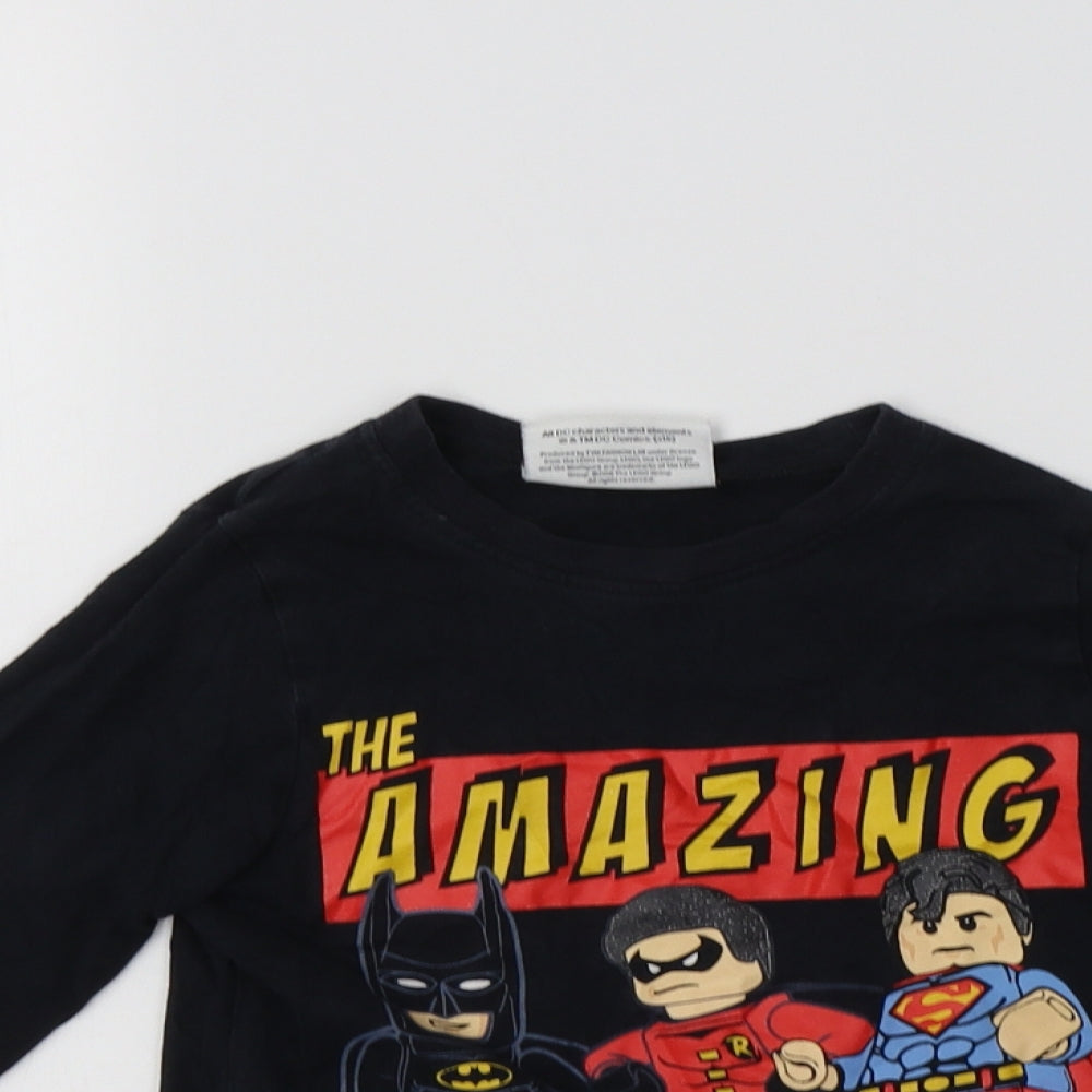 George Boys Black  Cotton Basic T-Shirt Size 5-6 Years Crew Neck  - Lego