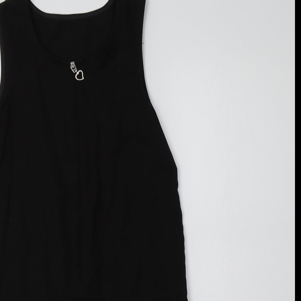 George Girls Black  Polyester Pinafore/Dungaree Dress  Size 7-8 Years  Round Neck  - School Wear