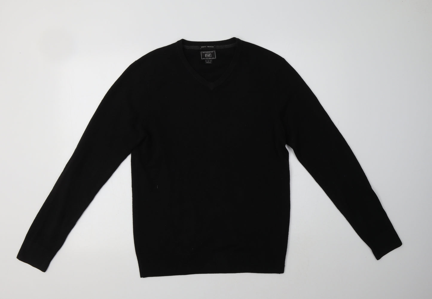 F&F Womens Black V-Neck  Acrylic Pullover Jumper Size S