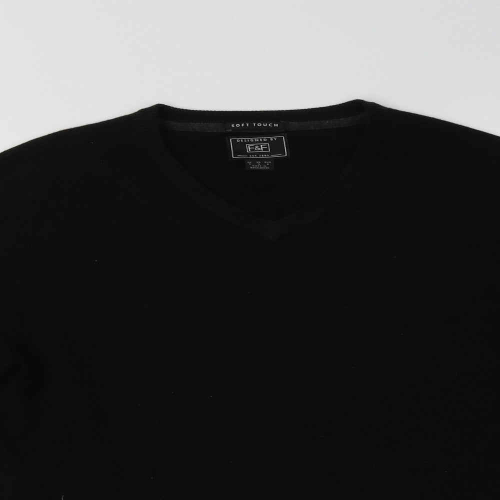 F&F Womens Black V-Neck  Acrylic Pullover Jumper Size S