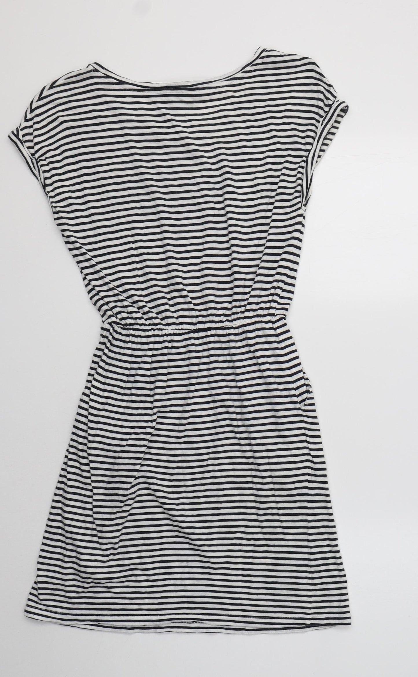 H&M Womens White Striped Cotton Fit & Flare  Size XS  Crew Neck