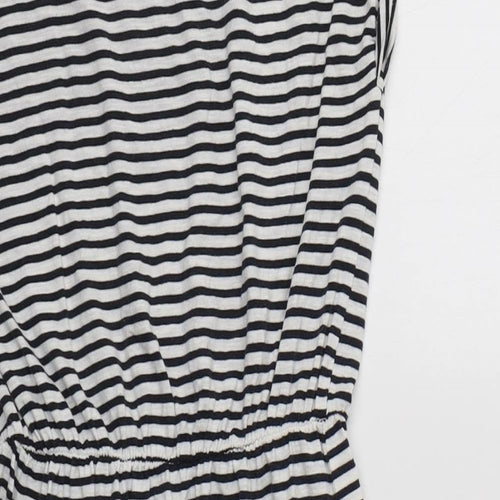 H&M Womens White Striped Cotton Fit & Flare  Size XS  Crew Neck