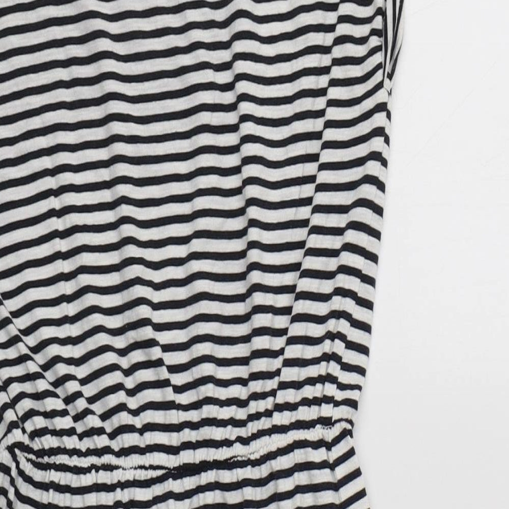 H&M Womens White Striped Cotton Fit & Flare  Size XS  Crew Neck