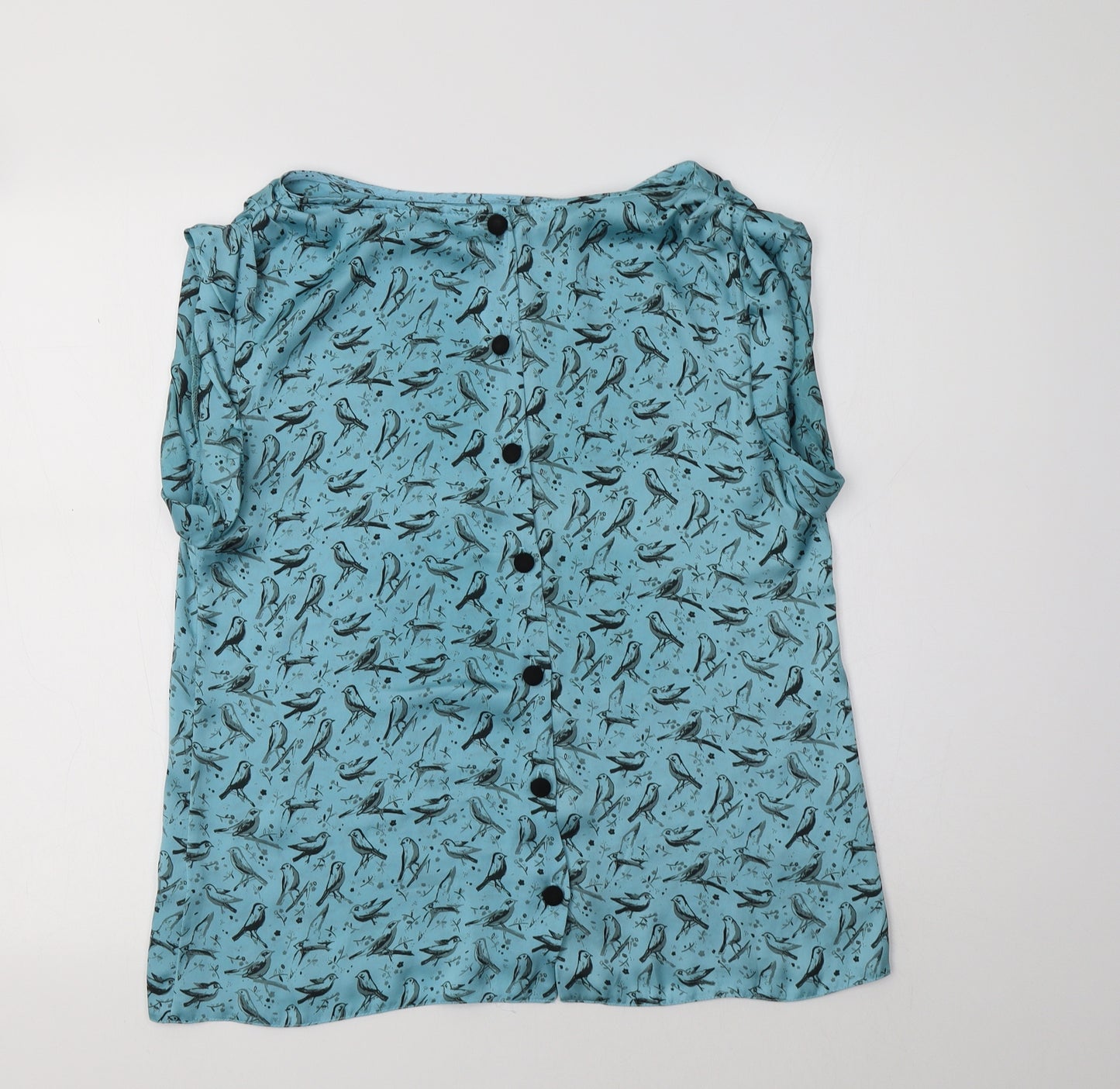 Dorothy Perkins Womens Blue  Polyester Basic Button-Up Size 14 Round Neck - Bird Print