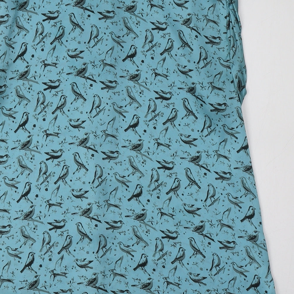 Dorothy Perkins Womens Blue  Polyester Basic Button-Up Size 14 Round Neck - Bird Print