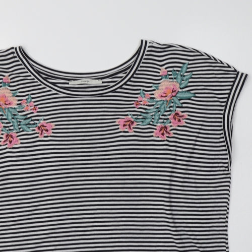 George Womens White Striped Polyester Basic Blouse Size 14 Crew Neck