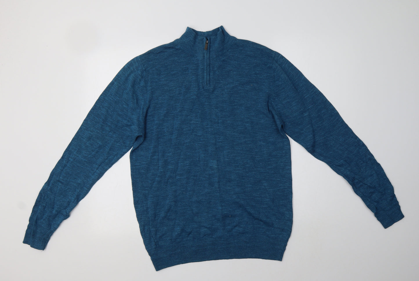 George Mens Blue Collared  Cotton Pullover Jumper Size M