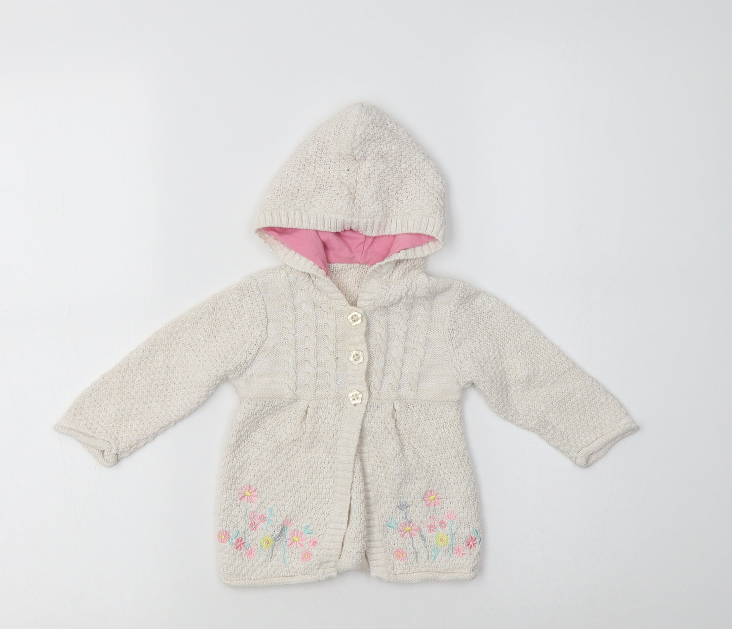 George Baby Ivory Floral Cotton Cardigan Jumper Size 3-6 Months