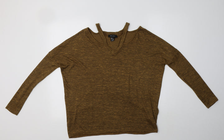 New Look Womens Brown V-Neck  Viscose Pullover Jumper Size S
