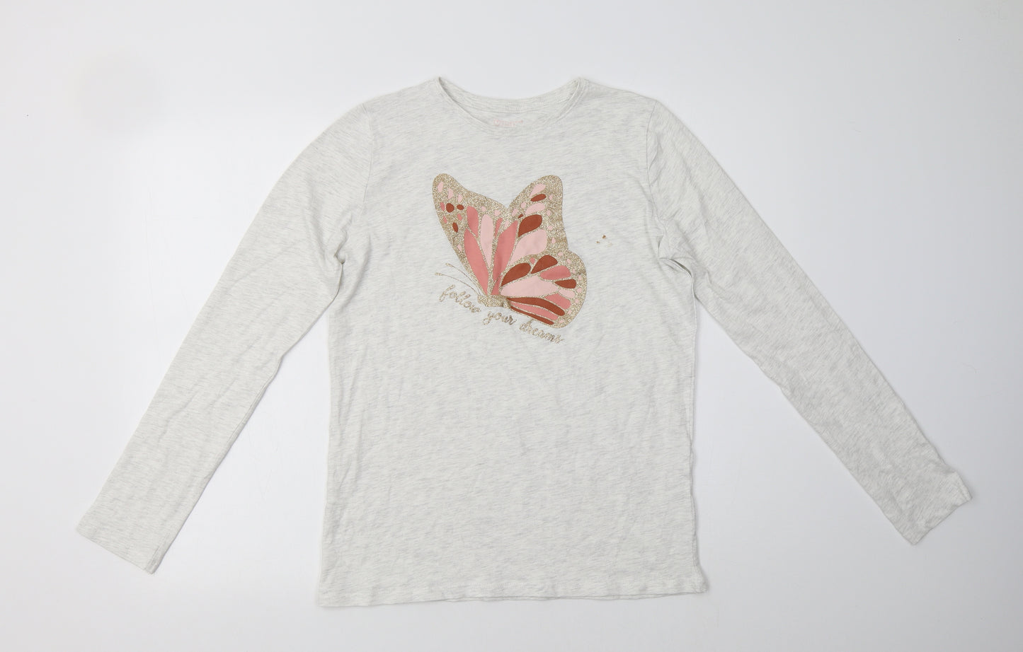 Primark Girls Grey  Cotton Basic T-Shirt Size 14-15 Years Crew Neck  - Butterfly
