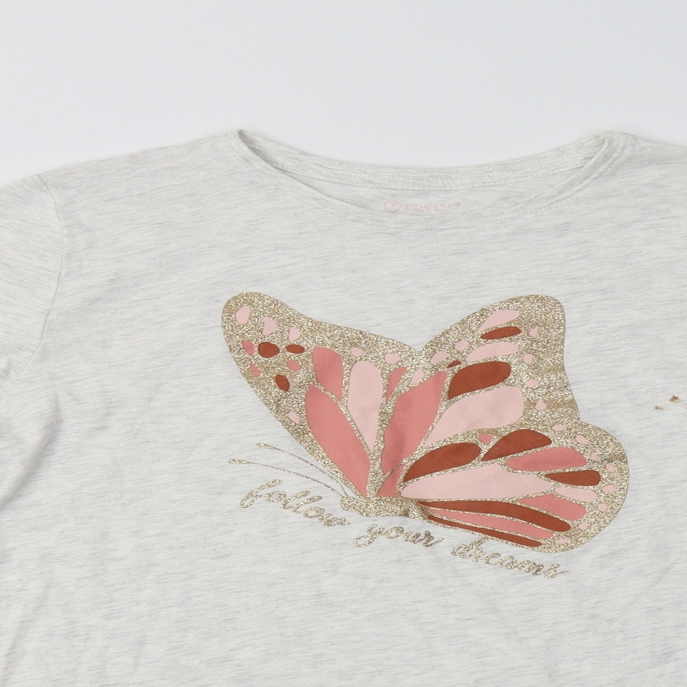 Primark Girls Grey  Cotton Basic T-Shirt Size 14-15 Years Crew Neck  - Butterfly