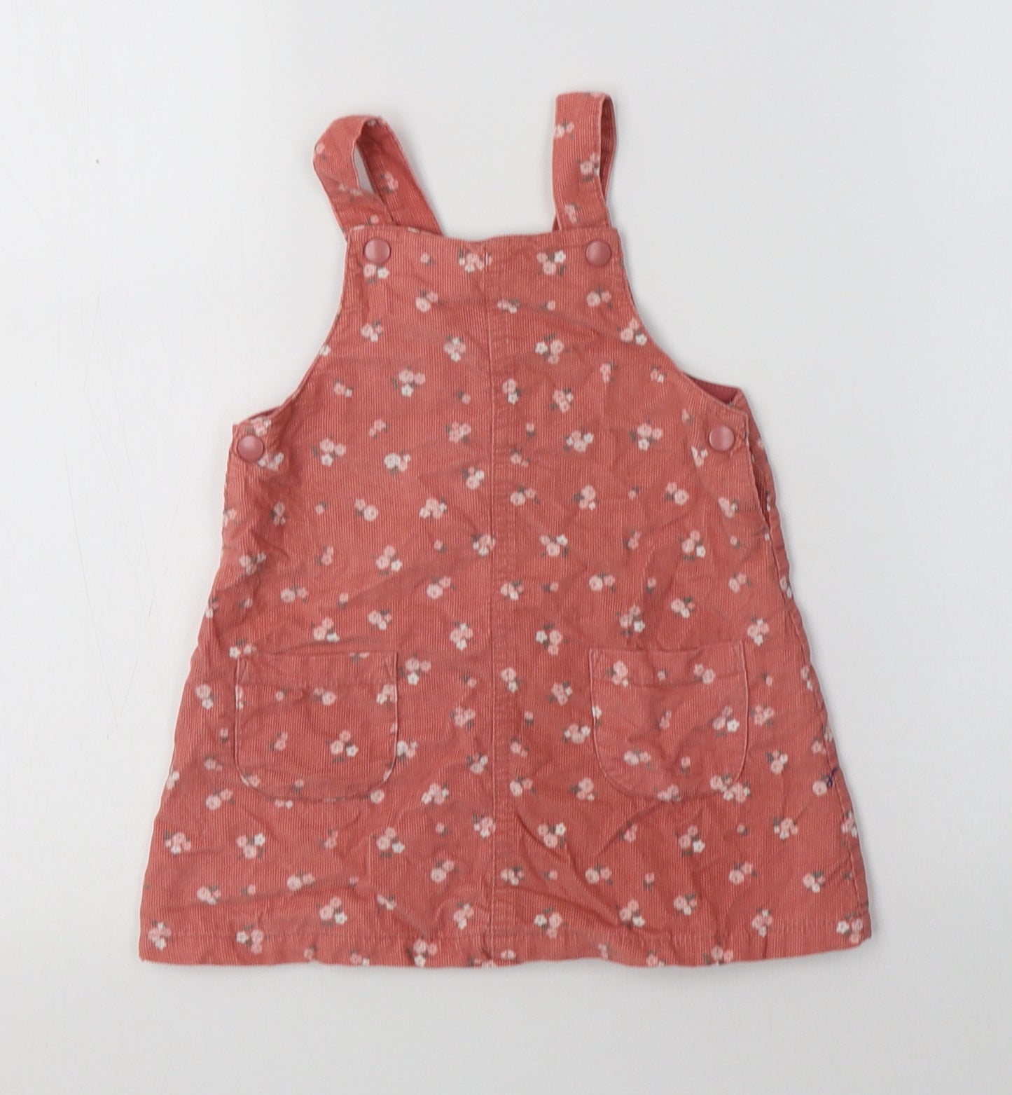 TU Baby Pink Floral Cotton Pinafore/Dungaree Dress  Size 12-18 Months  Square Neck