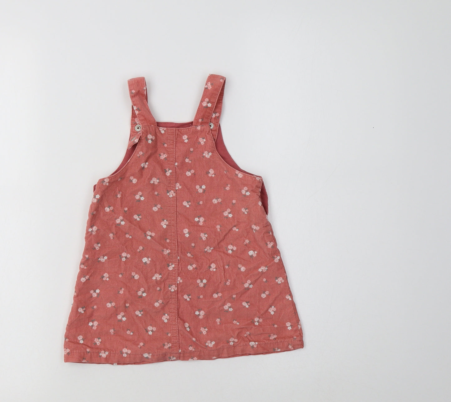 TU Baby Pink Floral Cotton Pinafore/Dungaree Dress  Size 12-18 Months  Square Neck