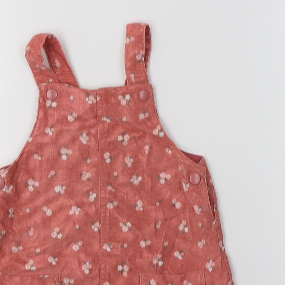TU Baby Pink Floral Cotton Pinafore/Dungaree Dress  Size 12-18 Months  Square Neck