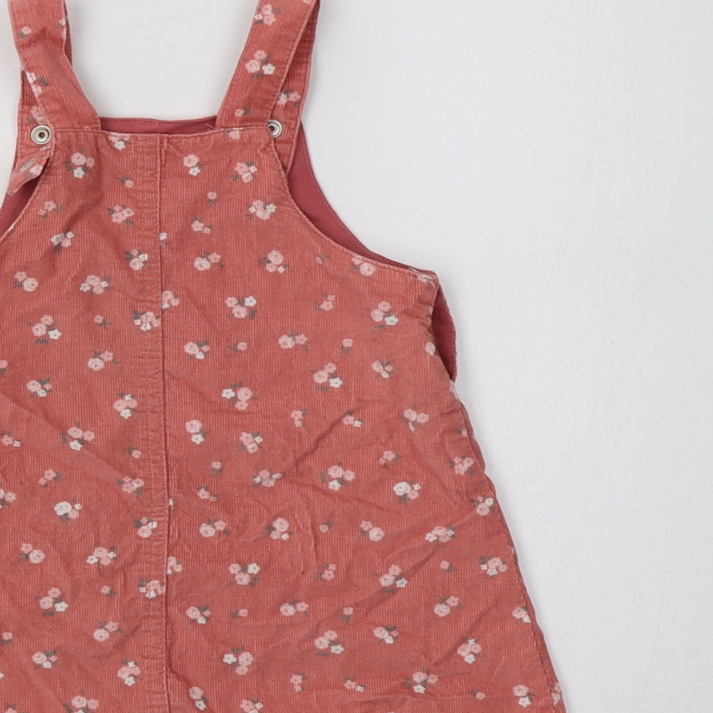 TU Baby Pink Floral Cotton Pinafore/Dungaree Dress  Size 12-18 Months  Square Neck