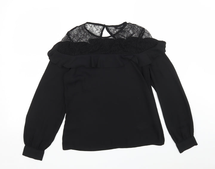 New Look Womens Black  Nylon Basic Blouse Size 8 Round Neck