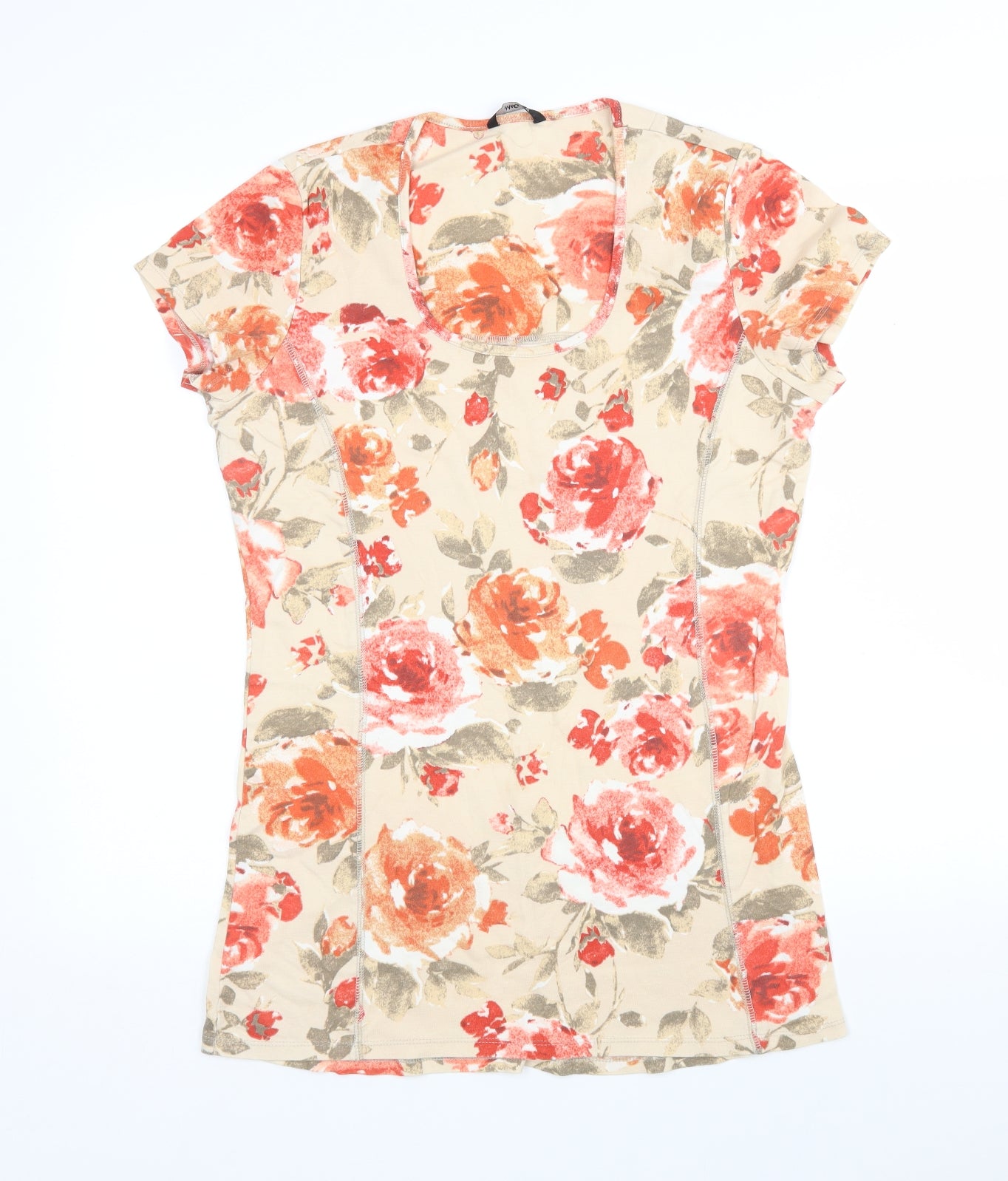 M&Co Womens Multicoloured Floral Cotton Basic T-Shirt Size XL Scoop Neck
