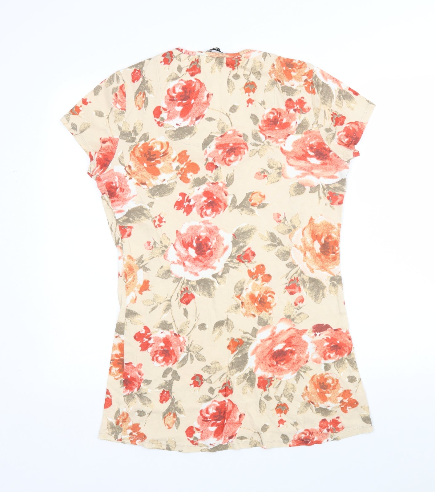 M&Co Womens Multicoloured Floral Cotton Basic T-Shirt Size XL Scoop Neck