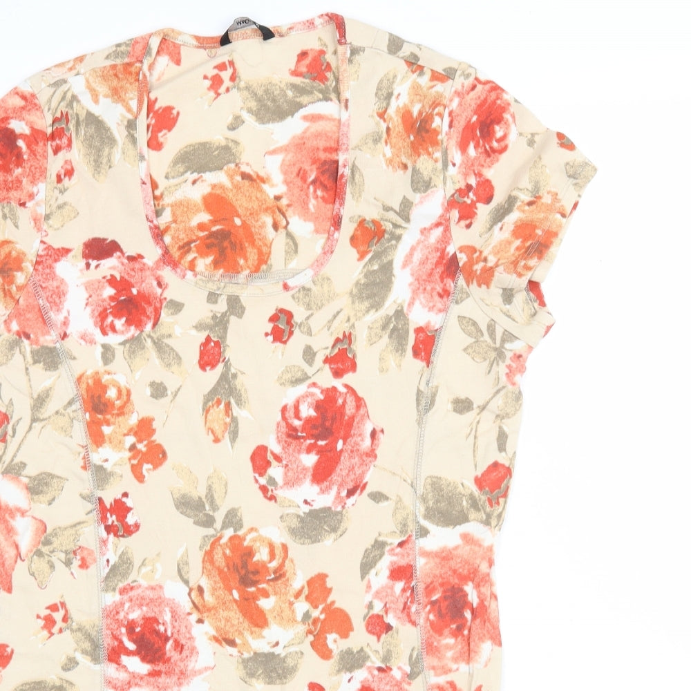 M&Co Womens Multicoloured Floral Cotton Basic T-Shirt Size XL Scoop Neck