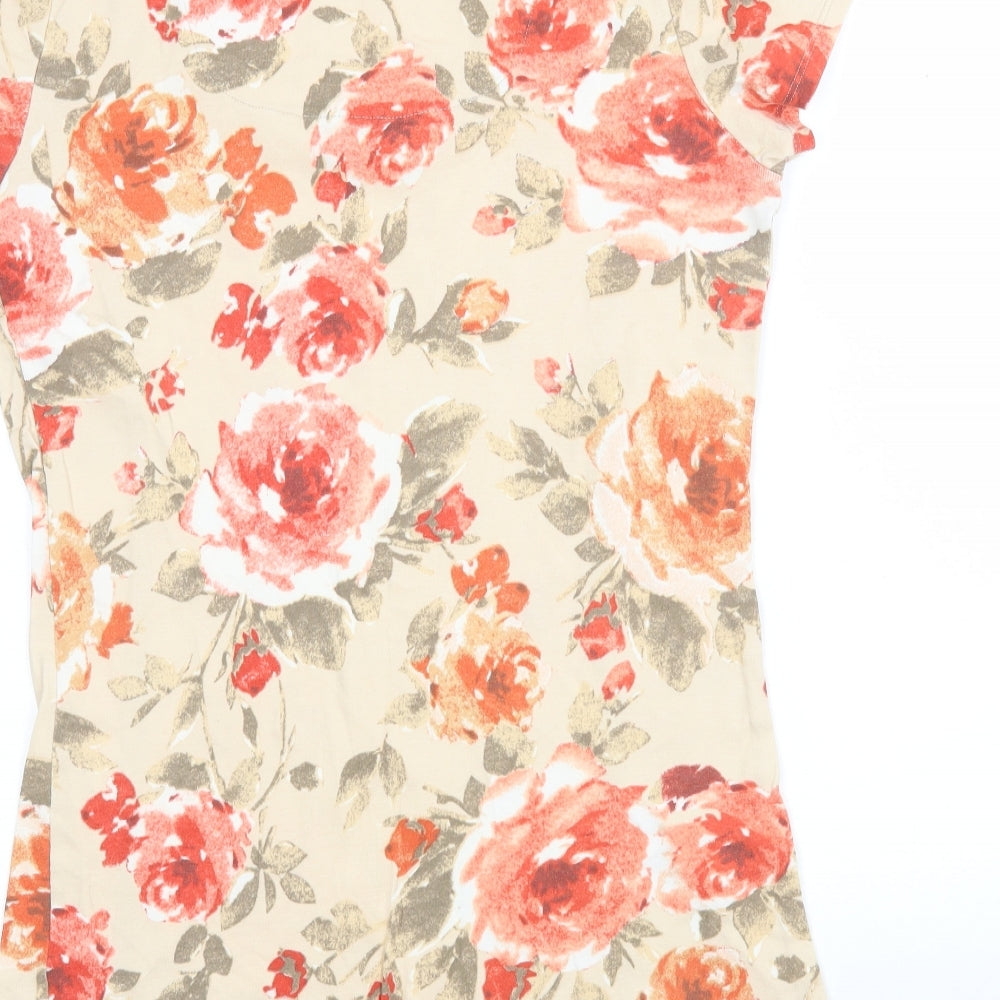 M&Co Womens Multicoloured Floral Cotton Basic T-Shirt Size XL Scoop Neck