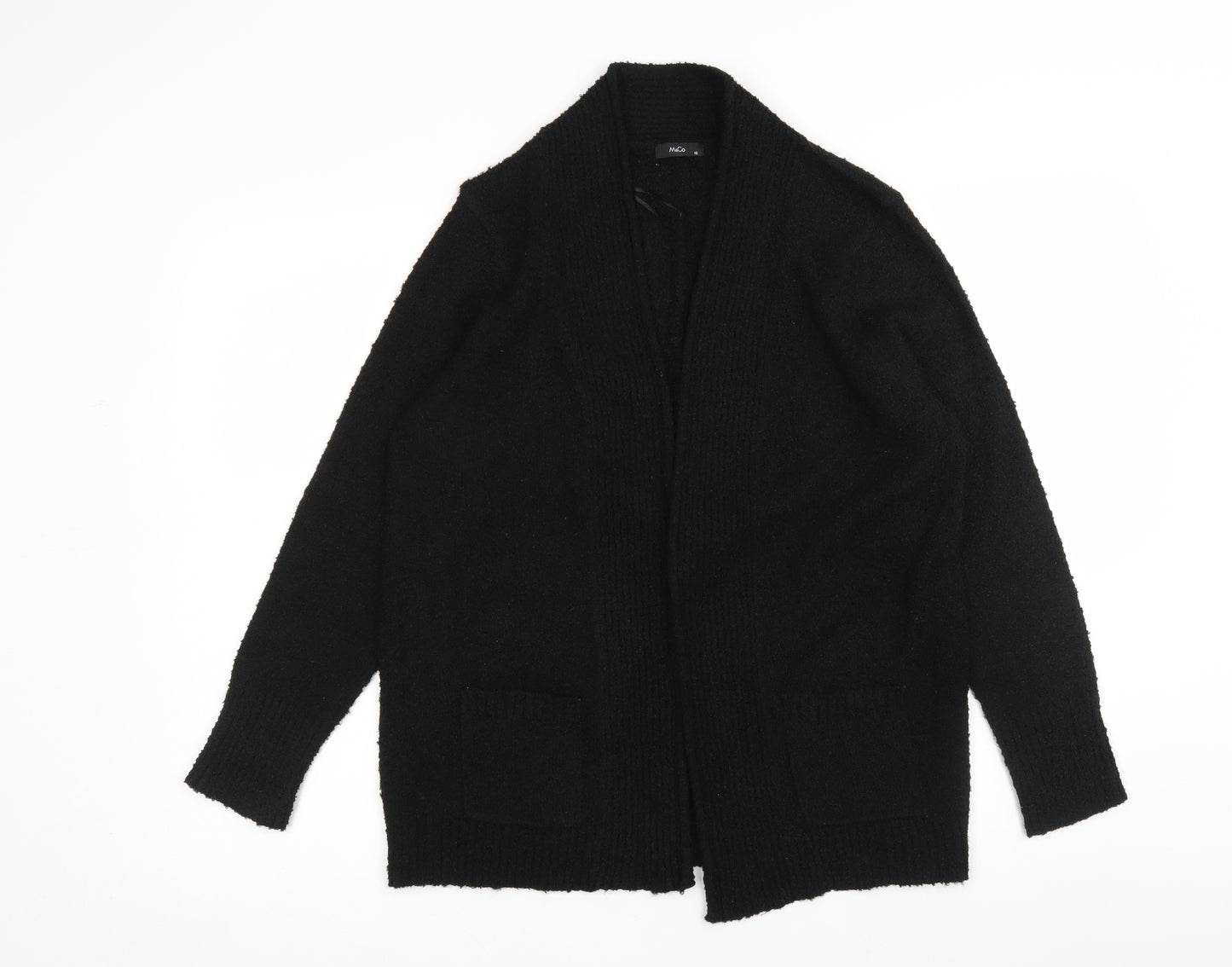 M&Co Womens Black V-Neck  Acrylic Wrap Jumper Size 16