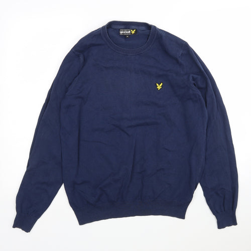 Lyle & Scott Mens Blue Round Neck  Cotton Pullover Jumper Size M