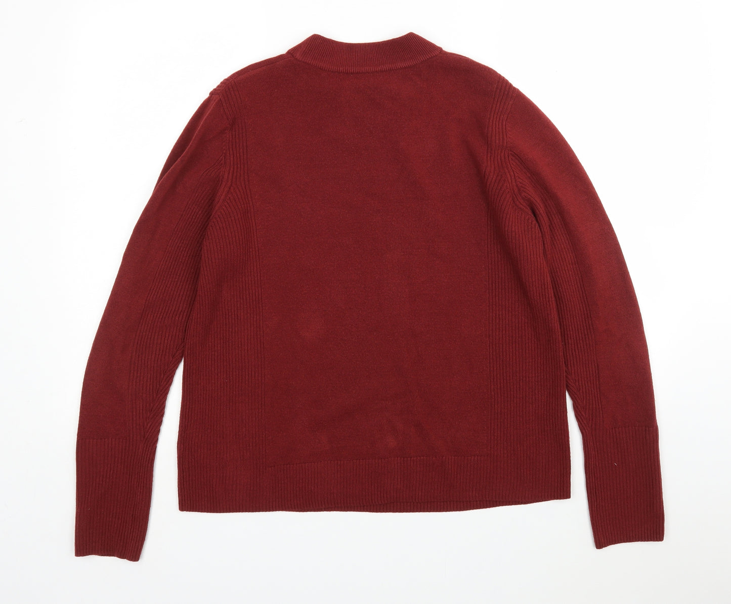 M&S Womens Red Round Neck  Acrylic Pullover Jumper Size 16