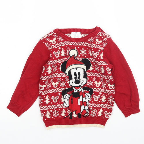 Disney Baby Boys Multicoloured Striped Cotton Pullover Jumper Size 18-24 Months   - Christmas